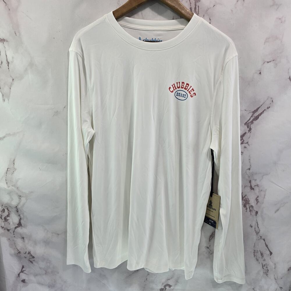 Chubbies Shirt Mens White Ride Wave Skies Out Pullover Rash Guard